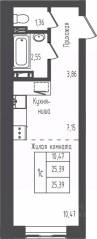 ЖК «Зеленый Оазис-Город», планировка студии, 25.39 м²