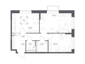 ЖК «Томилино Парк», планировка 2-комнатной квартиры, 53.67 м²