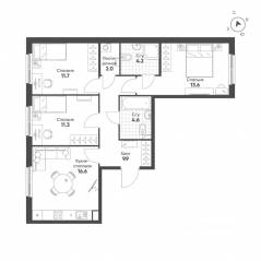 ЖК «Клюква.Парк», планировка 3-комнатной квартиры, 73.90 м²