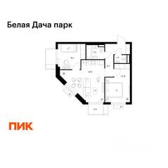 ЖК «Белая Дача парк», планировка 2-комнатной квартиры, 52.30 м²