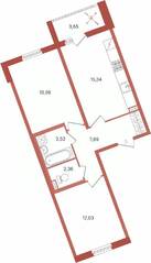 ЖК «Патио», планировка 2-комнатной квартиры, 56.67 м²