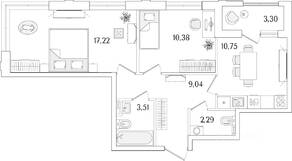 ЖК «Гранат», планировка 2-комнатной квартиры, 54.84 м²