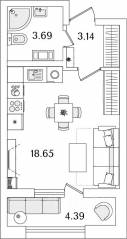 ЖК «БелАрт», планировка студии, 27.68 м²