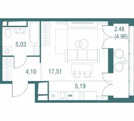ЖК «Одинбург», планировка студии, 34.31 м²