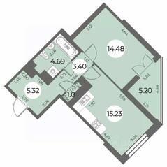 ЖК «Огни Залива», планировка 1-комнатной квартиры, 46.72 м²