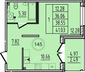 МЖК «Образцовый квартал 14», планировка 1-комнатной квартиры, 36.06 м²
