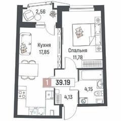 ЖК «Авиатор» (Девяткино), планировка 1-комнатной квартиры, 39.19 м²