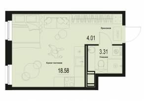 ЖК «ID Murino III», планировка студии, 25.90 м²