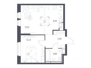 ЖК «Большое Путилково», планировка 1-комнатной квартиры, 44.05 м²