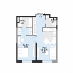 ЖК «Садовническая 69», планировка 1-комнатной квартиры, 55.75 м²