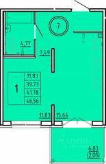 МЖК «Образцовый квартал 16», планировка 1-комнатной квартиры, 39.73 м²