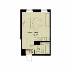 ЖК «ID Murino III», планировка студии, 28.86 м²