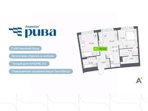 ЖК «Аквилон RIVA», планировка 3-комнатной квартиры, 60.28 м²