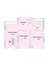 ЖК «Отрадный», планировка 2-комнатной квартиры, 51.30 м²