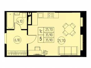ЖК «31 квартал», планировка студии, 35.90 м²