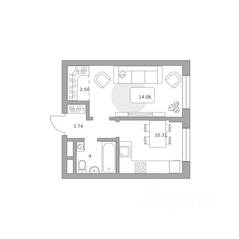 МЖК «Живописный», планировка 1-комнатной квартиры, 34.61 м²
