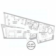 Апарт-комплекс Клубный дом «Рублево», планировка 3-комнатной квартиры, 104.39 м²