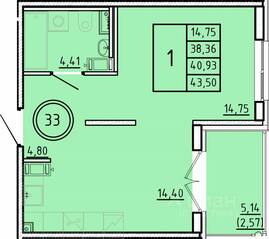 МЖК «Образцовый квартал 16», планировка 1-комнатной квартиры, 38.36 м²