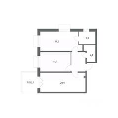 ЖК «Парусная 1», планировка 2-комнатной квартиры, 71.50 м²