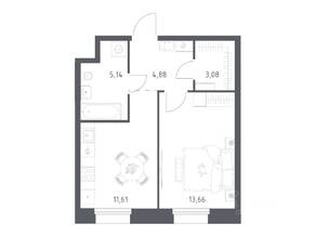 Апарт-комплекс «Тропарево парк», планировка 1-комнатной квартиры, 38.37 м²