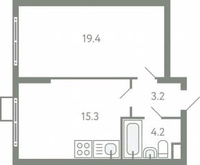 ЖК «Ново-Молоково», планировка 1-комнатной квартиры, 41.20 м²