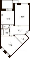 ЖК «Ново-Никольское», планировка 2-комнатной квартиры, 72.50 м²