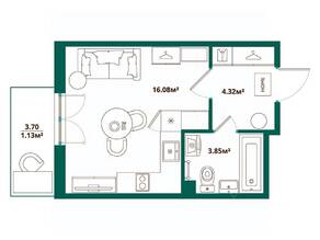 ЖК «ЛесART», планировка студии, 25.38 м²