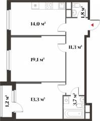 ЖК Миниполис «Восемь кленов», планировка 2-комнатной квартиры, 63.20 м²