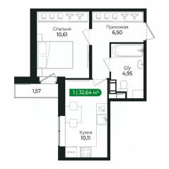 ЖК «Sertolovo Park», планировка 1-комнатной квартиры, 32.64 м²