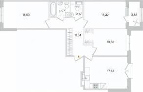 МЖК «Дубровский», планировка 3-комнатной квартиры, 80.59 м²