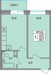 ЖК «Удача», планировка 1-комнатной квартиры, 38.70 м²