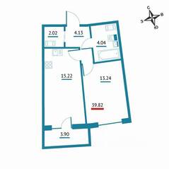 ЖК «Левитан», планировка 1-комнатной квартиры, 39.82 м²