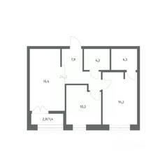 ЖК «NEWПИТЕР», планировка 2-комнатной квартиры, 58.77 м²