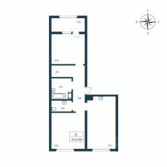 ЖК «Расцветай в Янино», планировка 2-комнатной квартиры, 63.20 м²