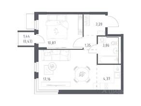 ЖК «Мытищи Парк», планировка 1-комнатной квартиры, 41.32 м²