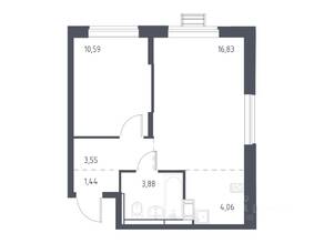 ЖК «Прибрежный Парк», планировка 1-комнатной квартиры, 39.60 м²