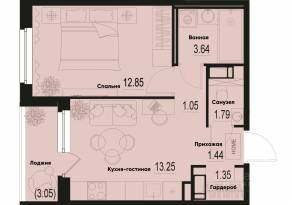ЖК «ID Murino III», планировка 1-комнатной квартиры, 36.90 м²