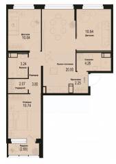 ЖК «ID Murino III», планировка 3-комнатной квартиры, 68.28 м²