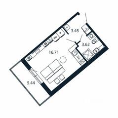ЖК «Полис ЛАВрики», планировка студии, 23.40 м²