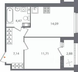 ЖК «Б15», планировка 1-комнатной квартиры, 38.85 м²