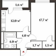 ЖК Миниполис «Восемь кленов», планировка 1-комнатной квартиры, 40.90 м²