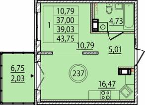 МЖК «Образцовый квартал 15», планировка 1-комнатной квартиры, 37.00 м²