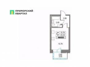 ЖК «Приморский квартал», планировка студии, 23.24 м²