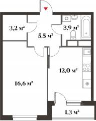 ЖК Миниполис «Восемь кленов», планировка 1-комнатной квартиры, 41.20 м²