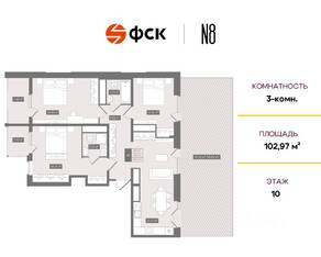 ЖК «N8», планировка 3-комнатной квартиры, 102.97 м²