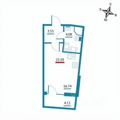 ЖК «Левитан», планировка студии, 25.59 м²