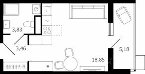 ЖК «Десятка», планировка студии, 28.80 м²