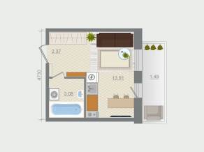 ЖК «Эко-квартал Гармония», планировка 1-комнатной квартиры, 20.85 м²