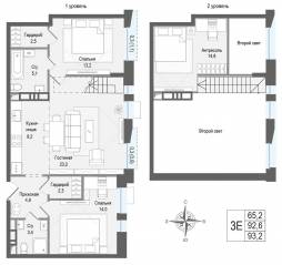 ЖК «Киноквартал», планировка 3-комнатной квартиры, 92.70 м²