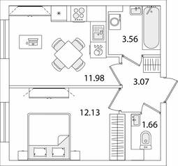 ЖК «Кинопарк», планировка 1-комнатной квартиры, 32.40 м²